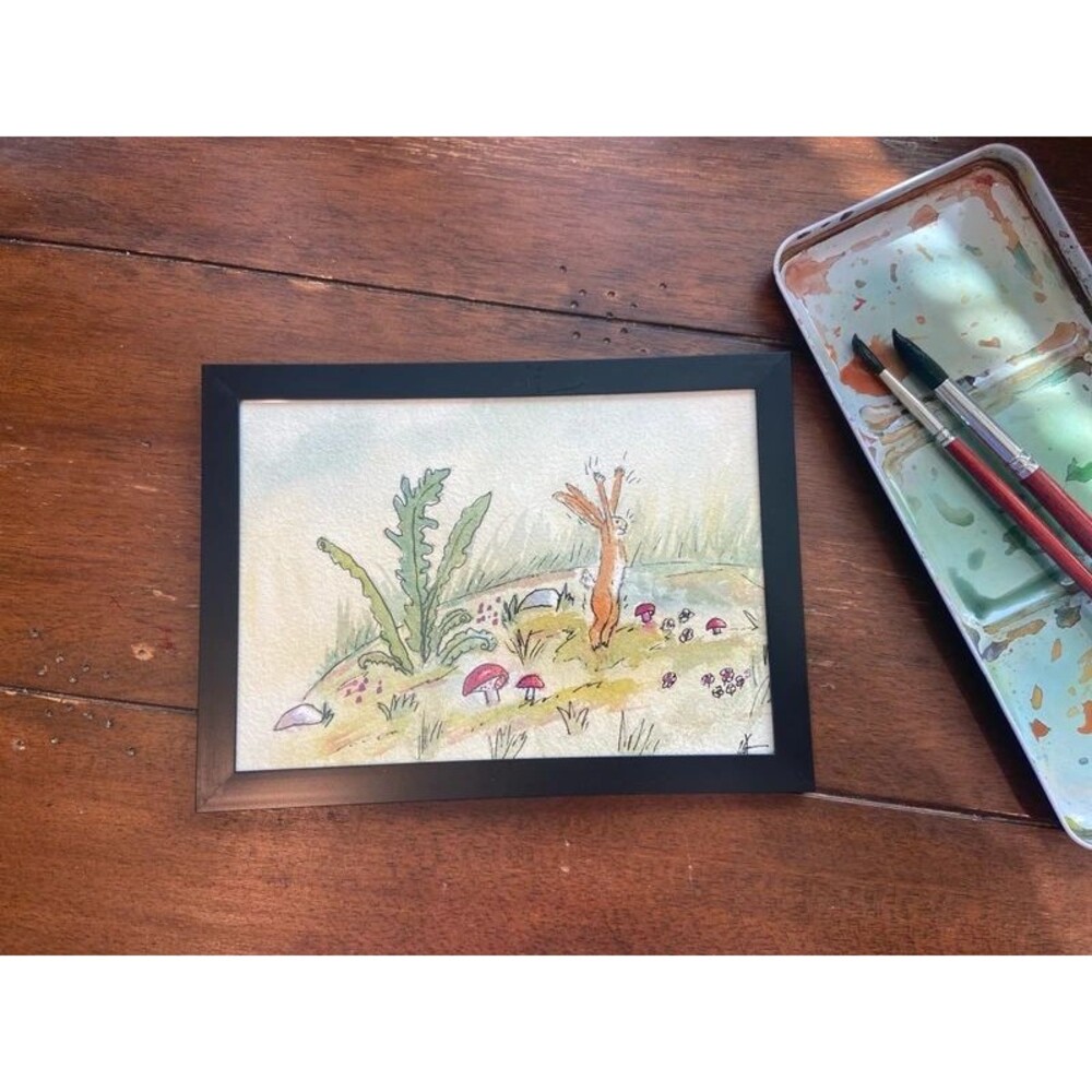 Handcrafted Little Hare Watercolor and Pen Nursery Art 5x7